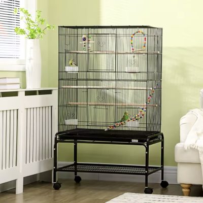 Cage à oiseaux en métal avec support roulant