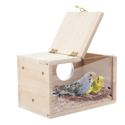 Nichoir en bois avec façade transparente pour perruches