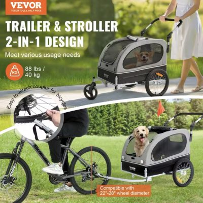 Remorque de vélo pliable 2-en-1 pour chiens